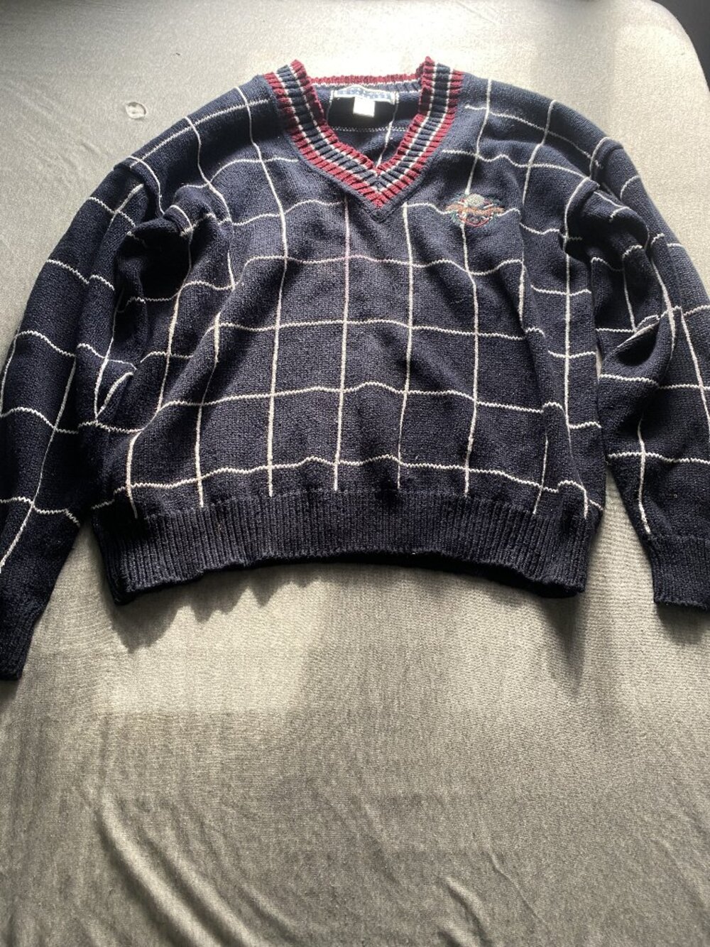 Harbour Classics Navy Plaid V-Neck Sweater | Vintage Preppy 🍂